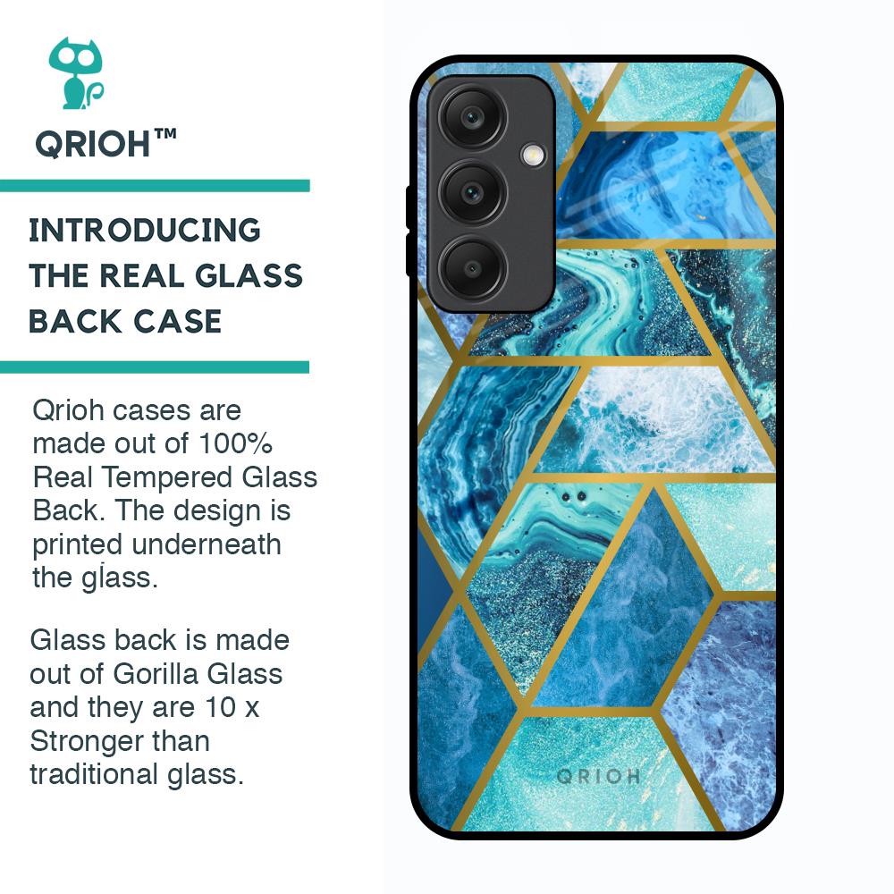 Turquoise Geometrical Marble Glass Case for Samsung Galaxy A25 5G