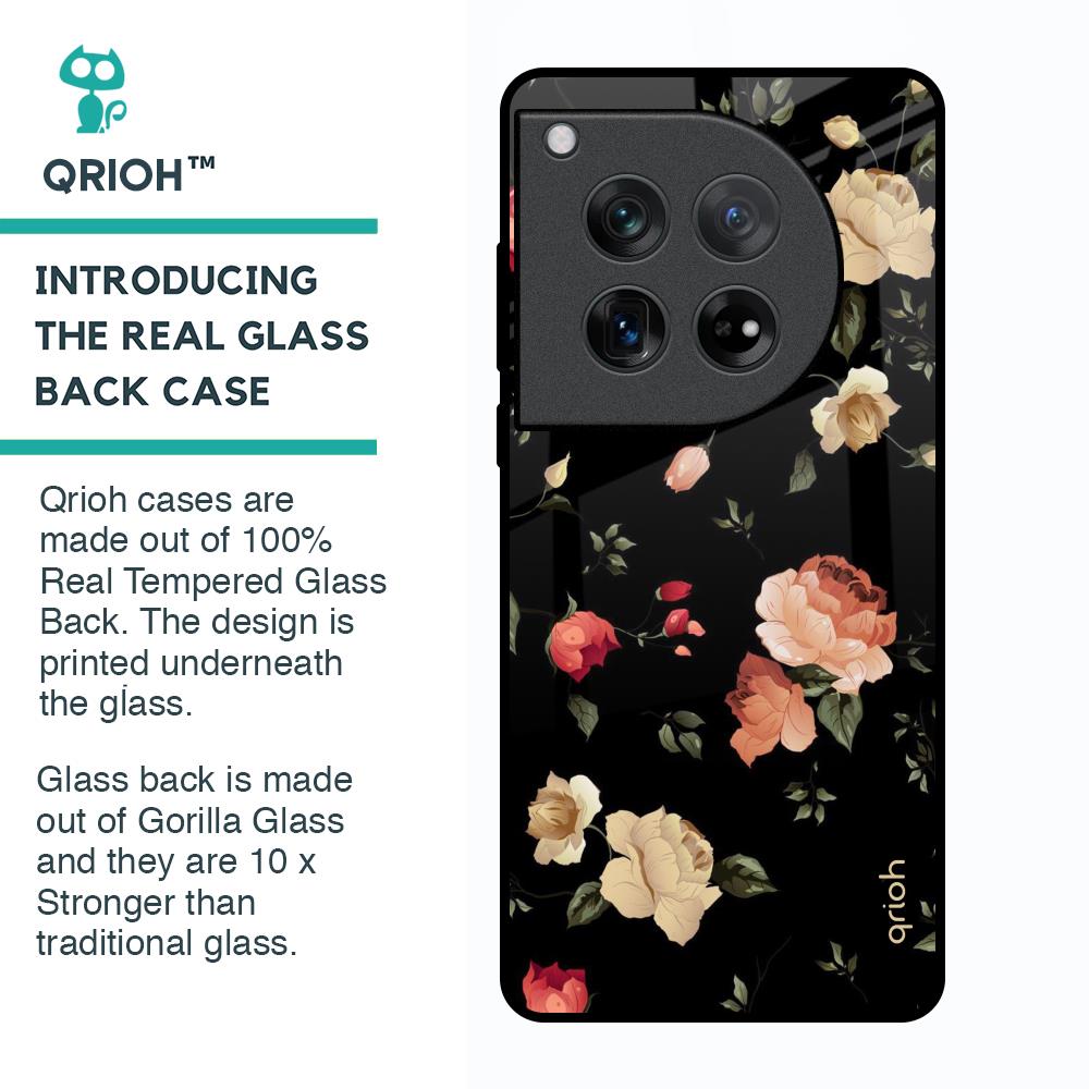 Black Spring Floral Glass Case for Oneplus 12