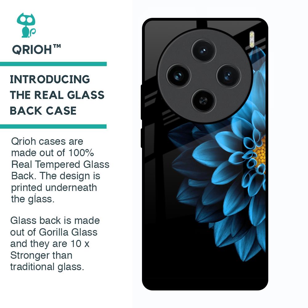 Half Blue Flower Glass Case for Vivo X100 5G