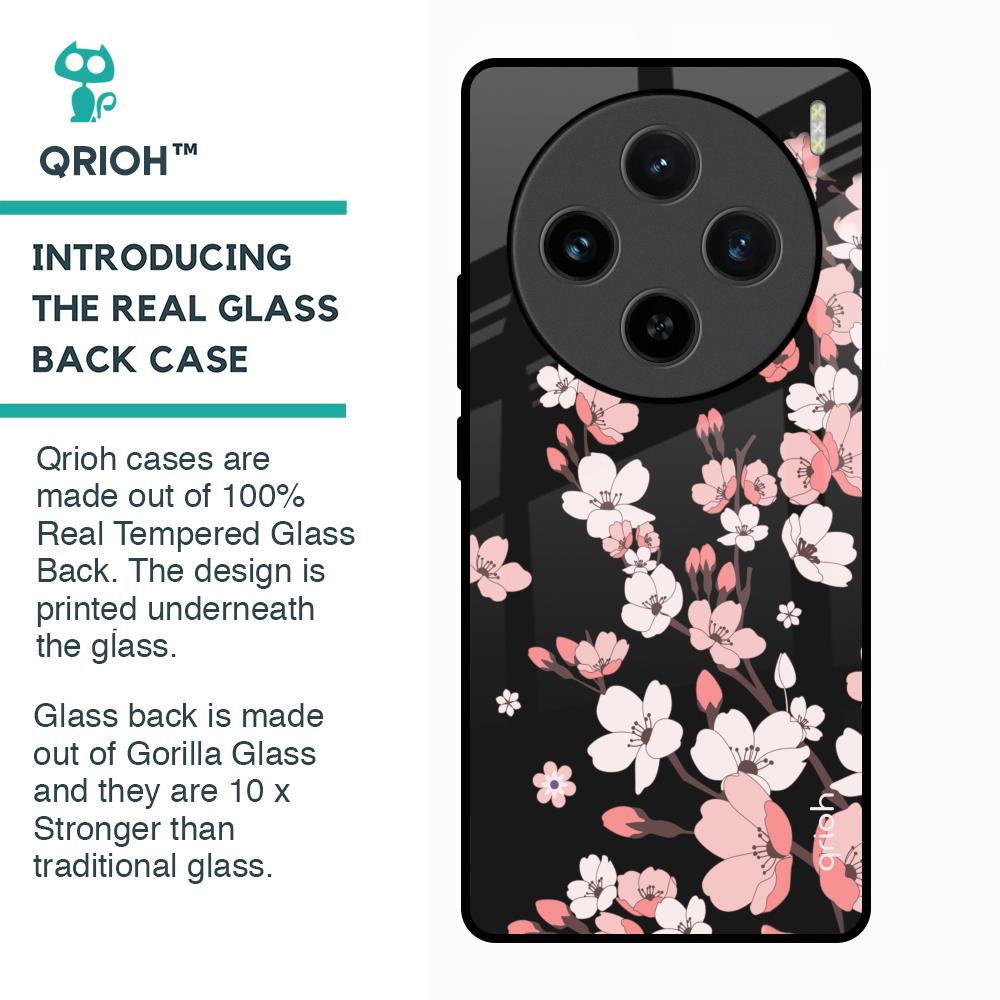 Black Cherry Blossom Glass Case for Vivo X100 5G