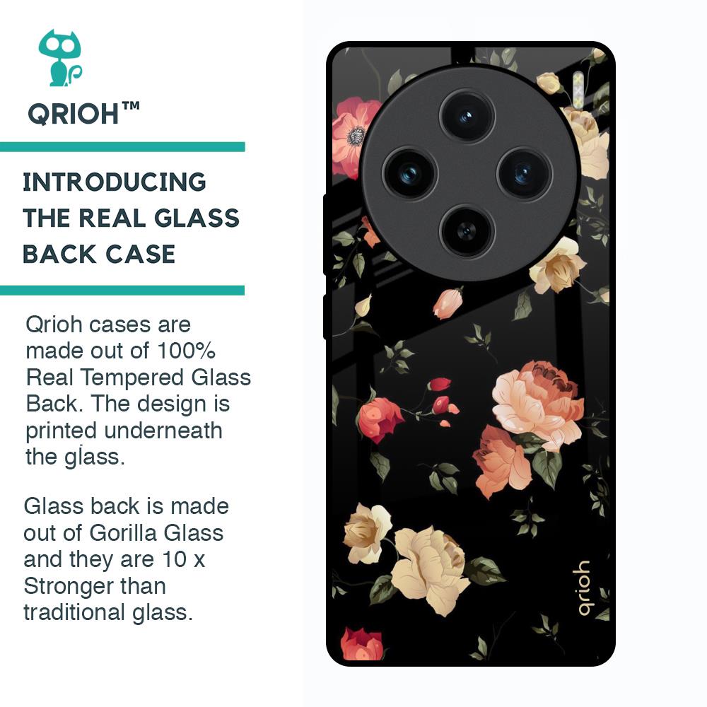 Black Spring Floral Glass Case for Vivo X100 5G