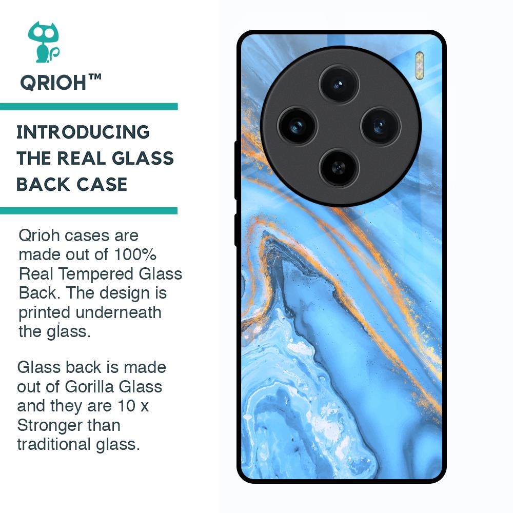 Vibrant Blue Marble Glass Case for Vivo X100 5G
