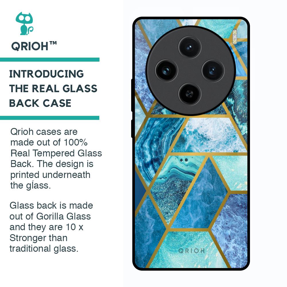 Turquoise Geometrical Marble Glass Case for Vivo X100 5G