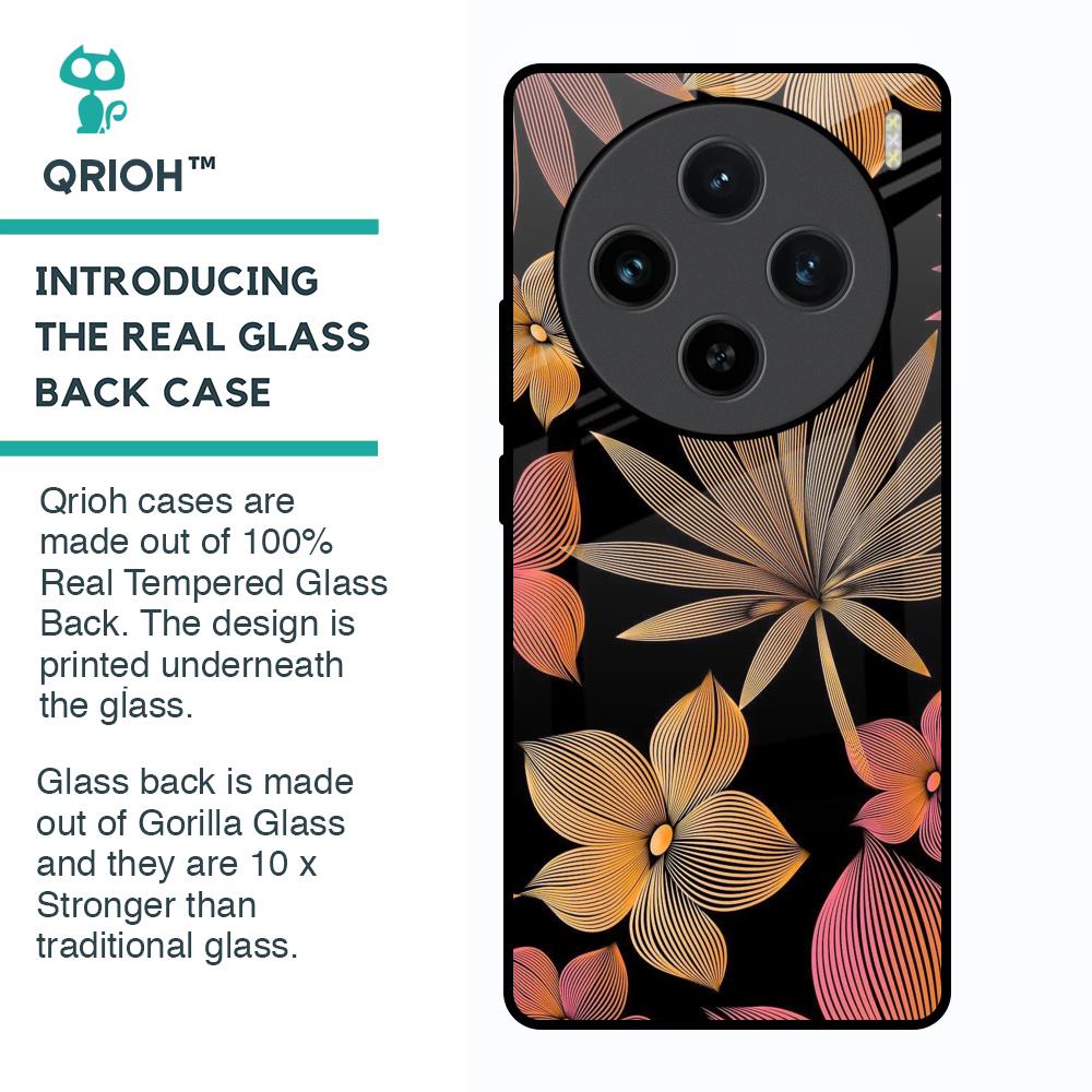 Lines Pattern Flowers Glass Case for Vivo X100 5G