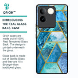 Turquoise Geometrical Marble Glass Case for Vivo T2 Pro 5G