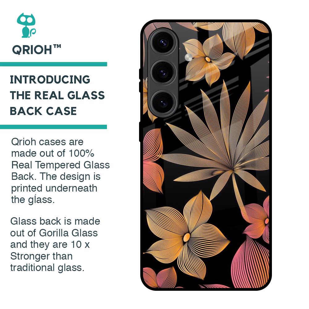 Lines Pattern Flowers Glass Case for Samsung Galaxy S24 5G