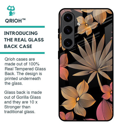 Lines Pattern Flowers Glass Case for Samsung Galaxy S24 5G