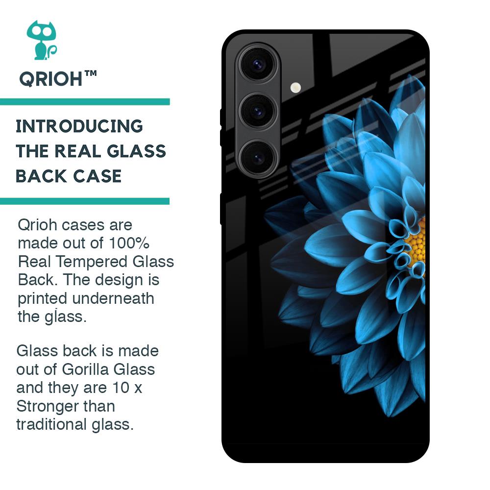 Half Blue Flower Glass Case for Samsung Galaxy S24 Plus 5G