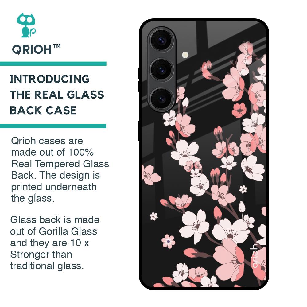 Black Cherry Blossom Glass Case for Samsung Galaxy S24 Plus 5G