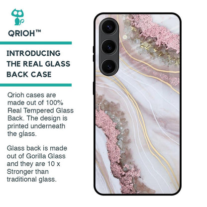 Pink & Gold Gllitter Marble Glass Case for Samsung Galaxy S24 Plus 5G