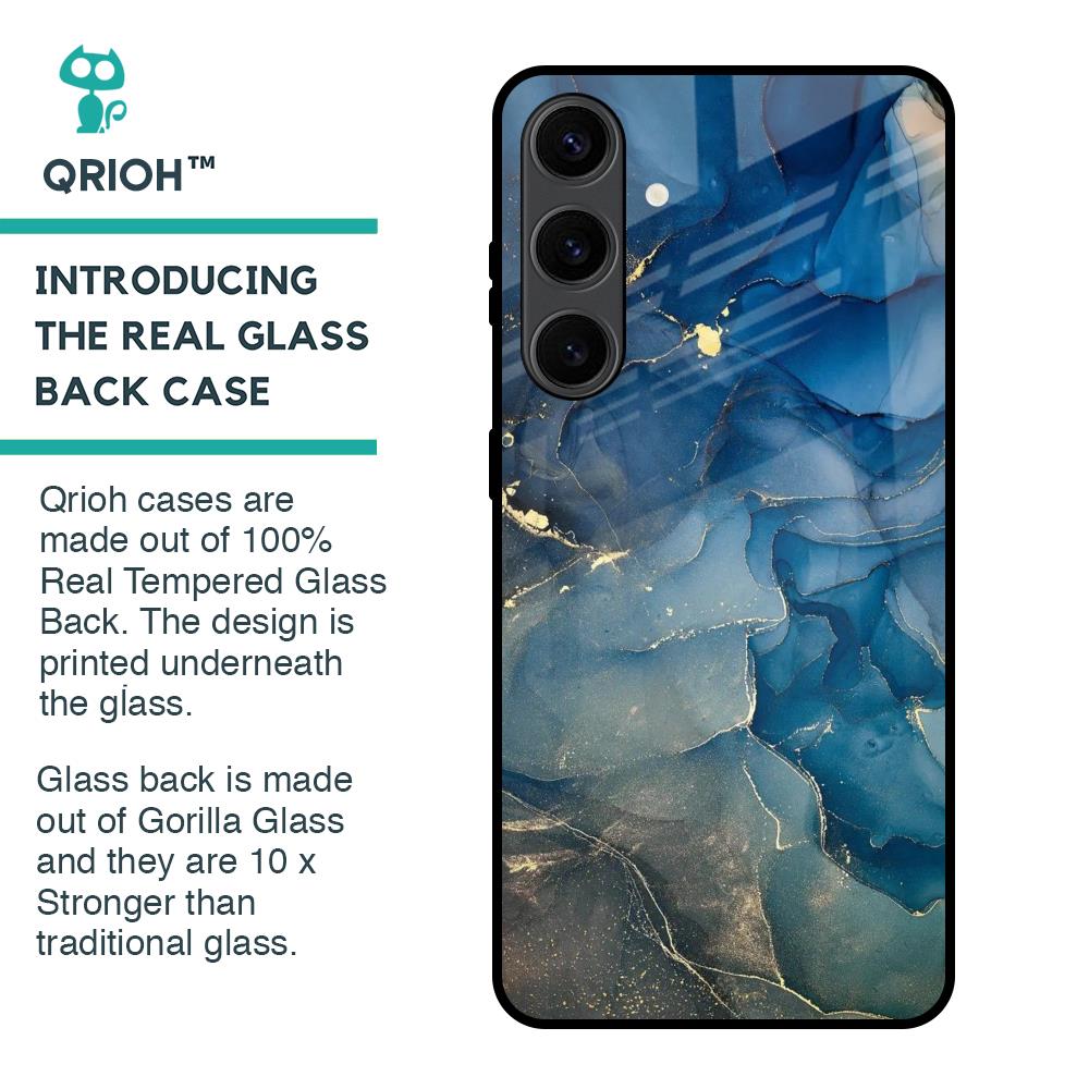 Blue Cool Marble Glass Case for Samsung Galaxy S24 Plus 5G