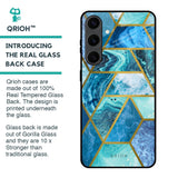 Turquoise Geometrical Marble Glass Case for Samsung Galaxy S24 Plus 5G
