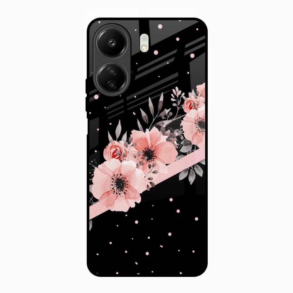 Floral Black Band Redmi 13C Glass Back Cover Online