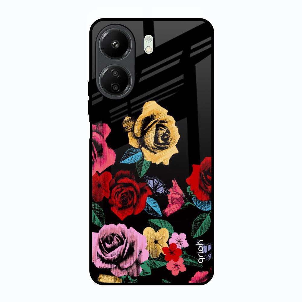 Floral Decorative Redmi 13C Glass Back Cover Online