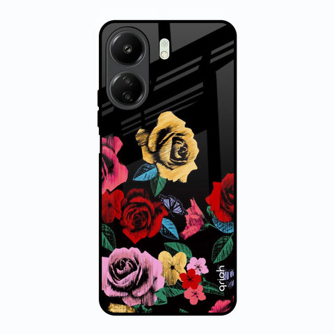 Floral Decorative Redmi 13C Glass Back Cover Online