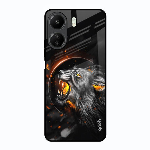 Aggressive Lion Redmi 13C Glass Back Cover Online