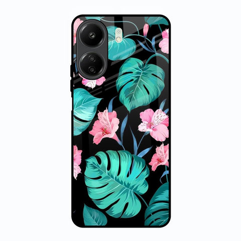 Tropical Leaves & Pink Flowers Redmi 13C Glass Back Cover Online