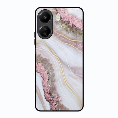 Pink & Gold Gllitter Marble Redmi 13C Glass Back Cover Online