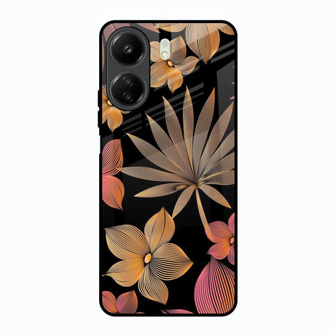 Lines Pattern Flowers Redmi 13C Glass Back Cover Online