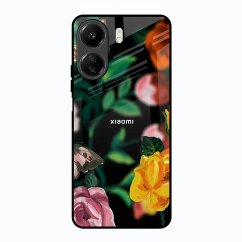 Flowers & Butterfly Redmi 13C Glass Back Cover Online