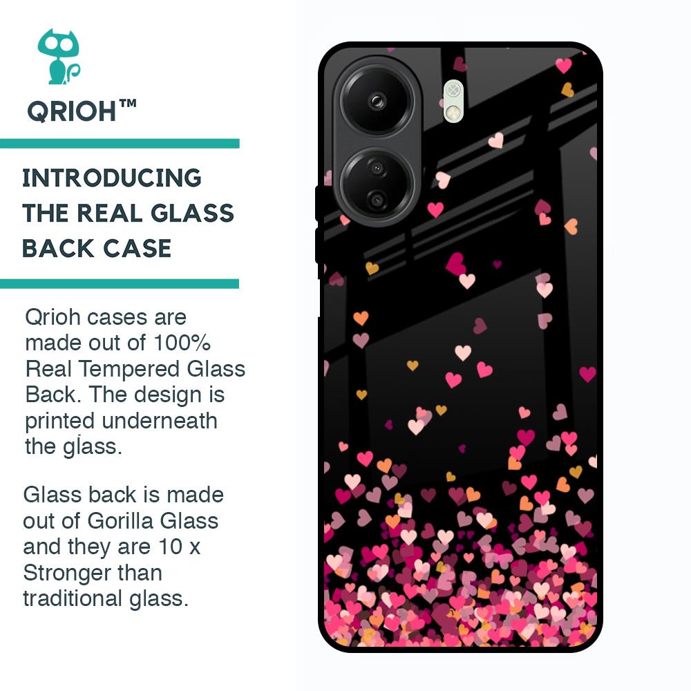Heart Rain Fall Glass Case For Redmi 13C