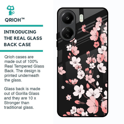 Black Cherry Blossom Glass Case for Redmi 13C