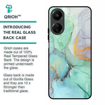 Green Marble Glass Case for Redmi 13C