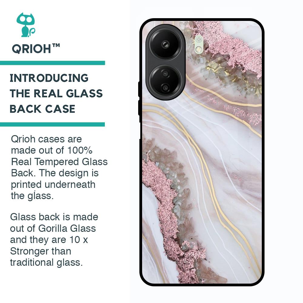 Pink & Gold Gllitter Marble Glass Case for Redmi 13C