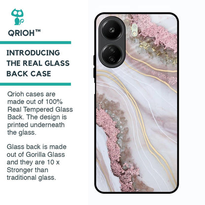 Pink & Gold Gllitter Marble Glass Case for Redmi 13C