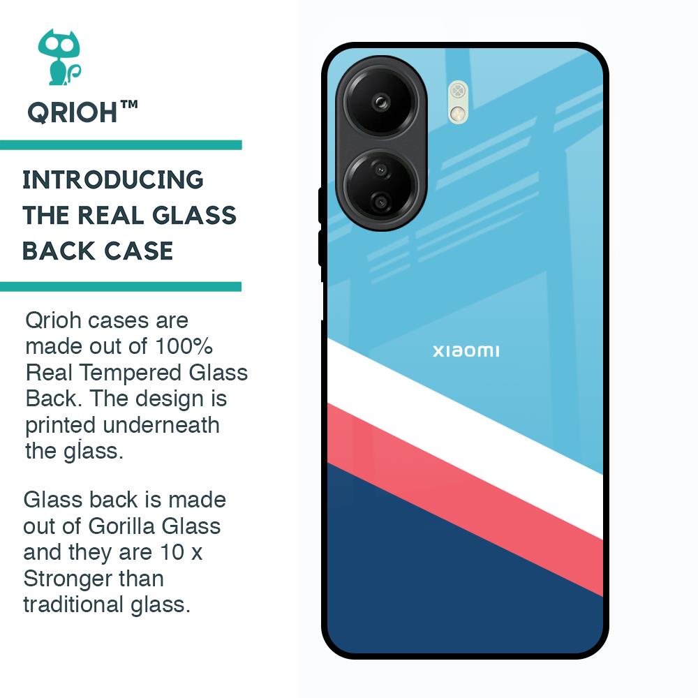 Pink & White Stripes Glass Case For Redmi 13C