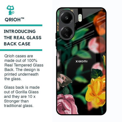 Flowers & Butterfly Glass Case for Redmi 13C