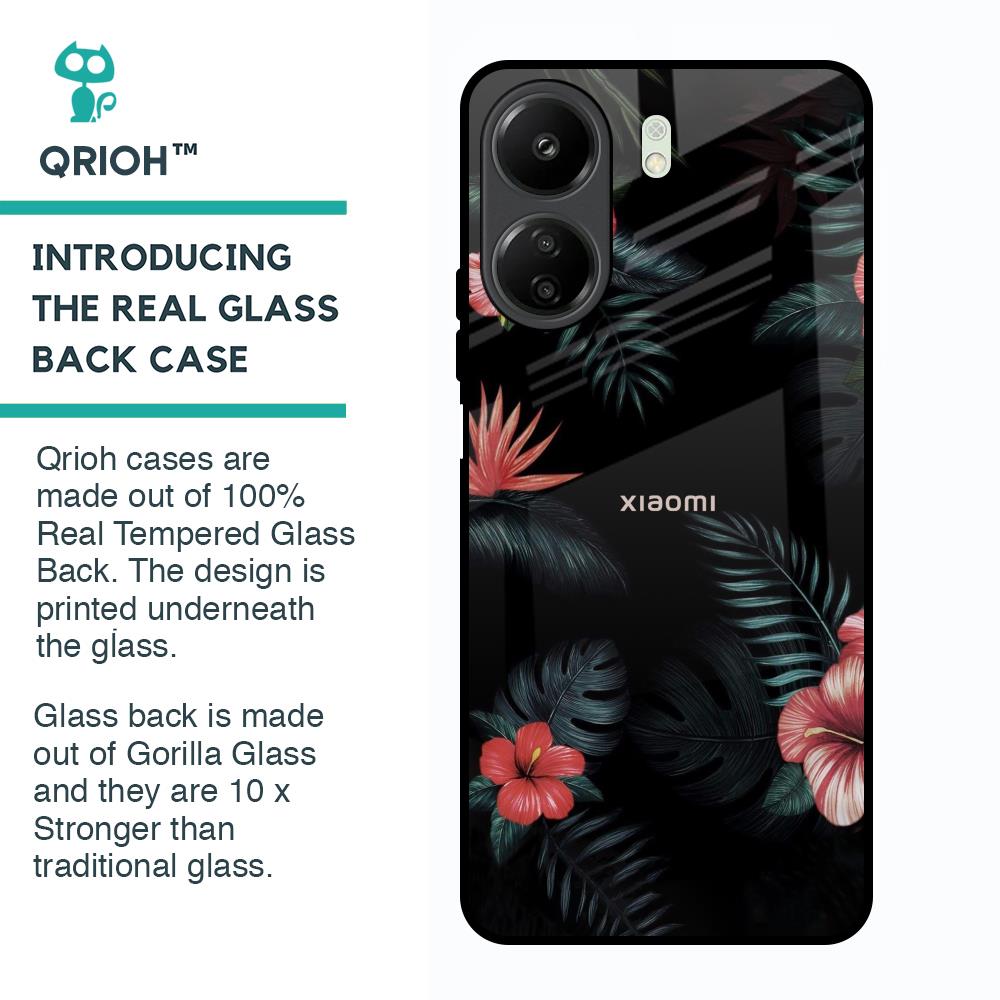 Tropical Art Flower Glass Case for Redmi 13C
