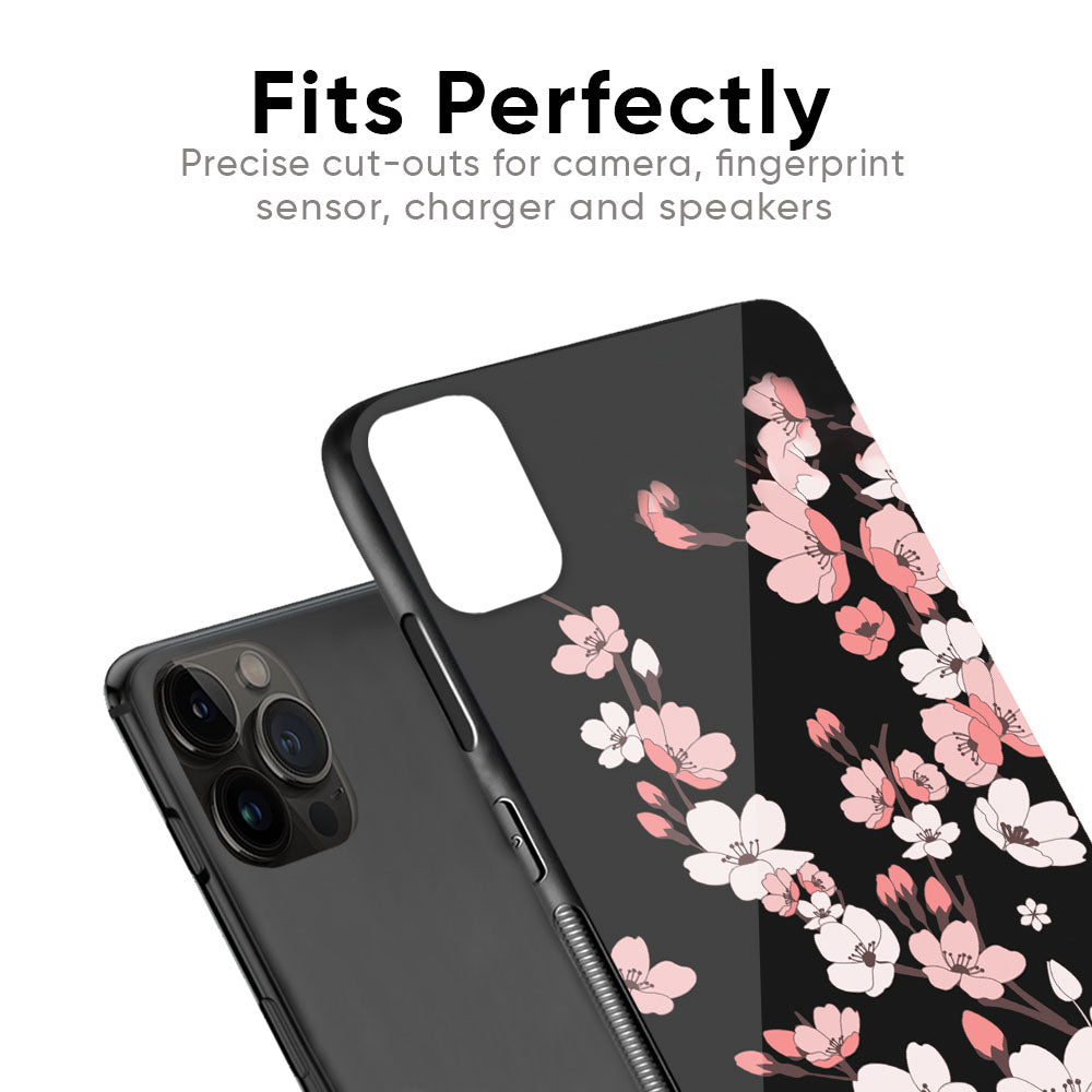 Black Cherry Blossom Glass Case for Apple iPhone XS Max