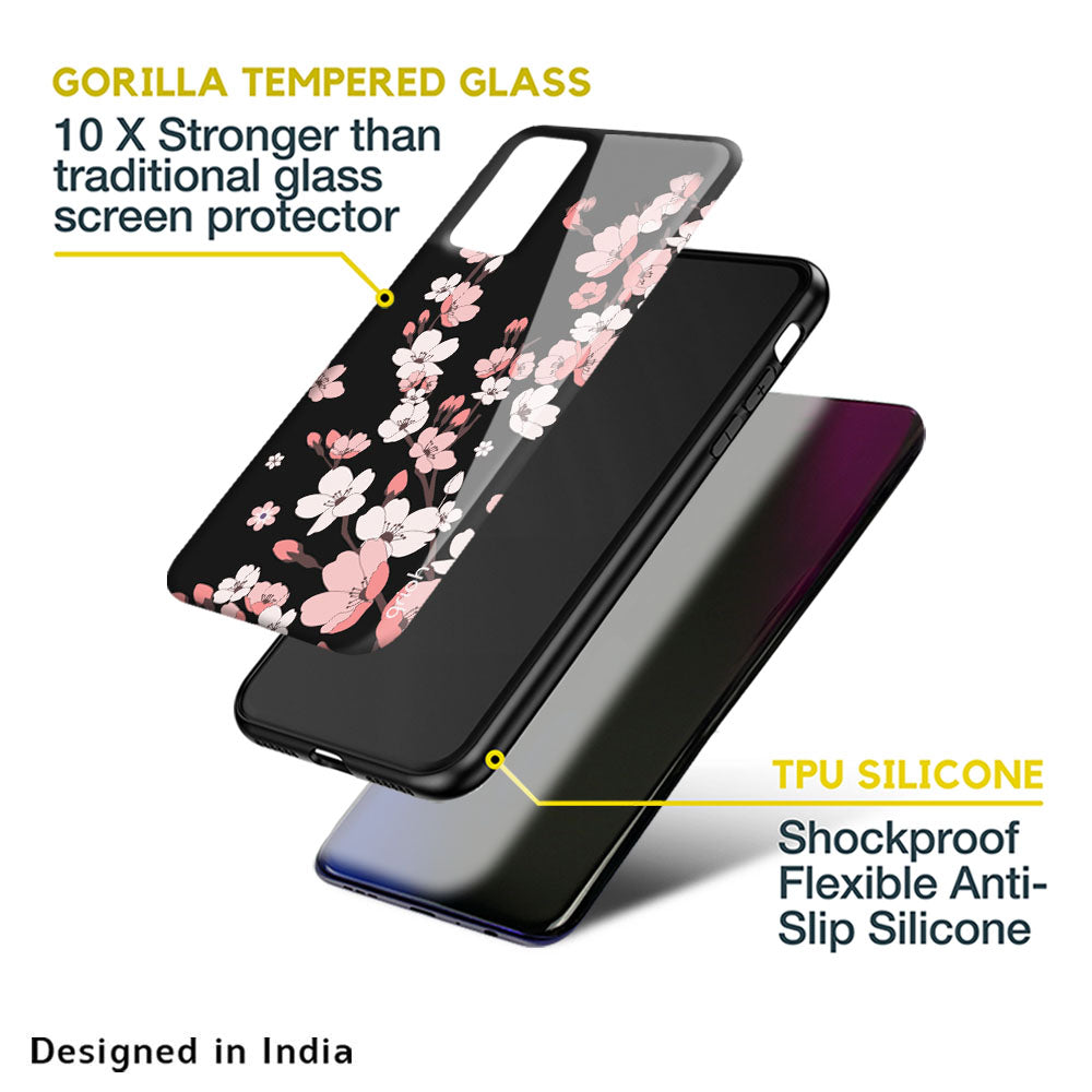 Black Cherry Blossom Glass Case for Oppo Reno8 5G