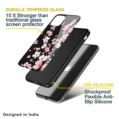 Black Cherry Blossom Glass Case for Apple iPhone SE 2020