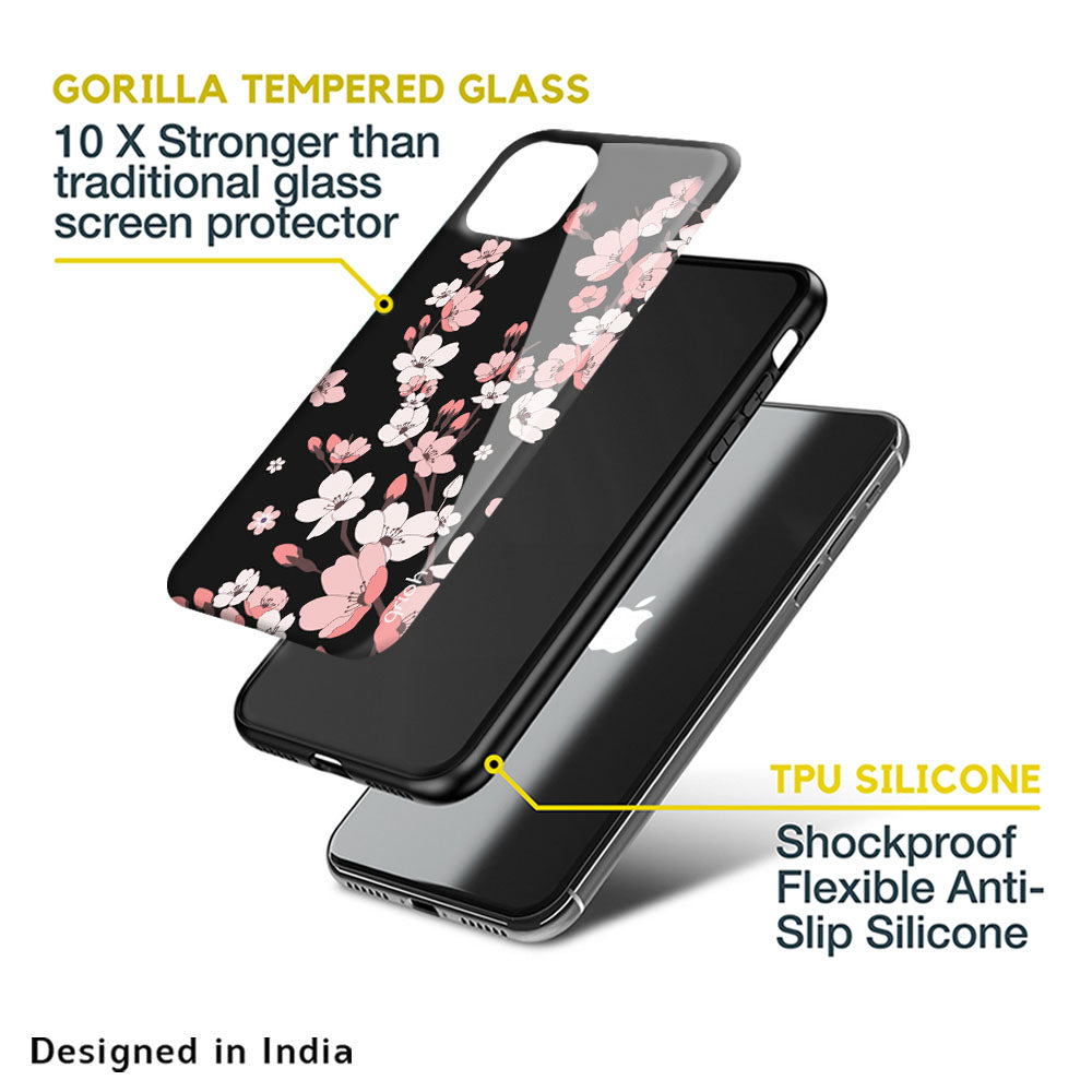 Black Cherry Blossom Glass Case for Apple iPhone XS Max