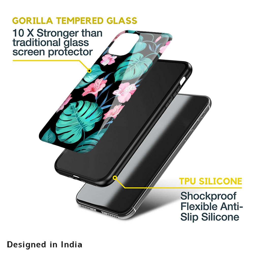 Tropical Leaves & Pink Flowers Glass case for Nothing Phone (1)