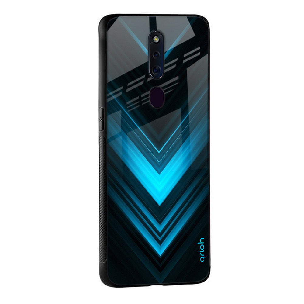 Vertical Blue Arrow Glass Case For Oppo F11 Pro