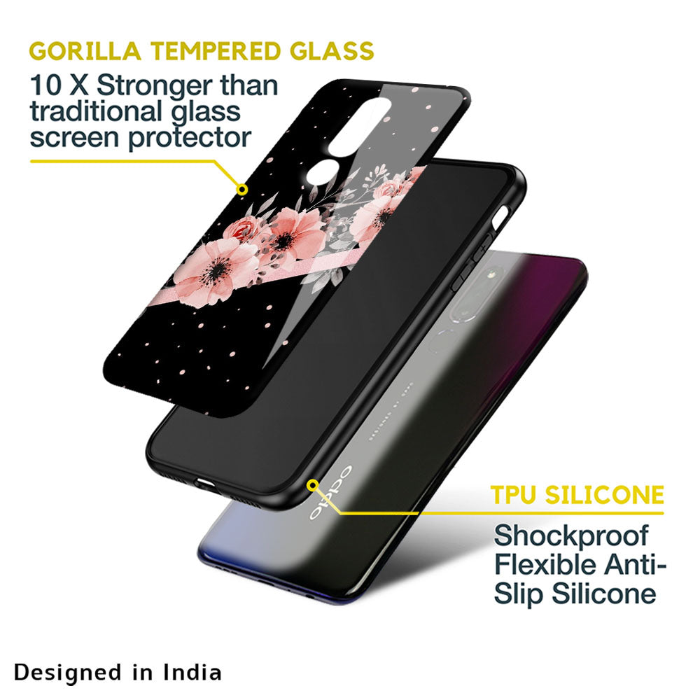 Floral Black Band Glass Case For Oppo A36