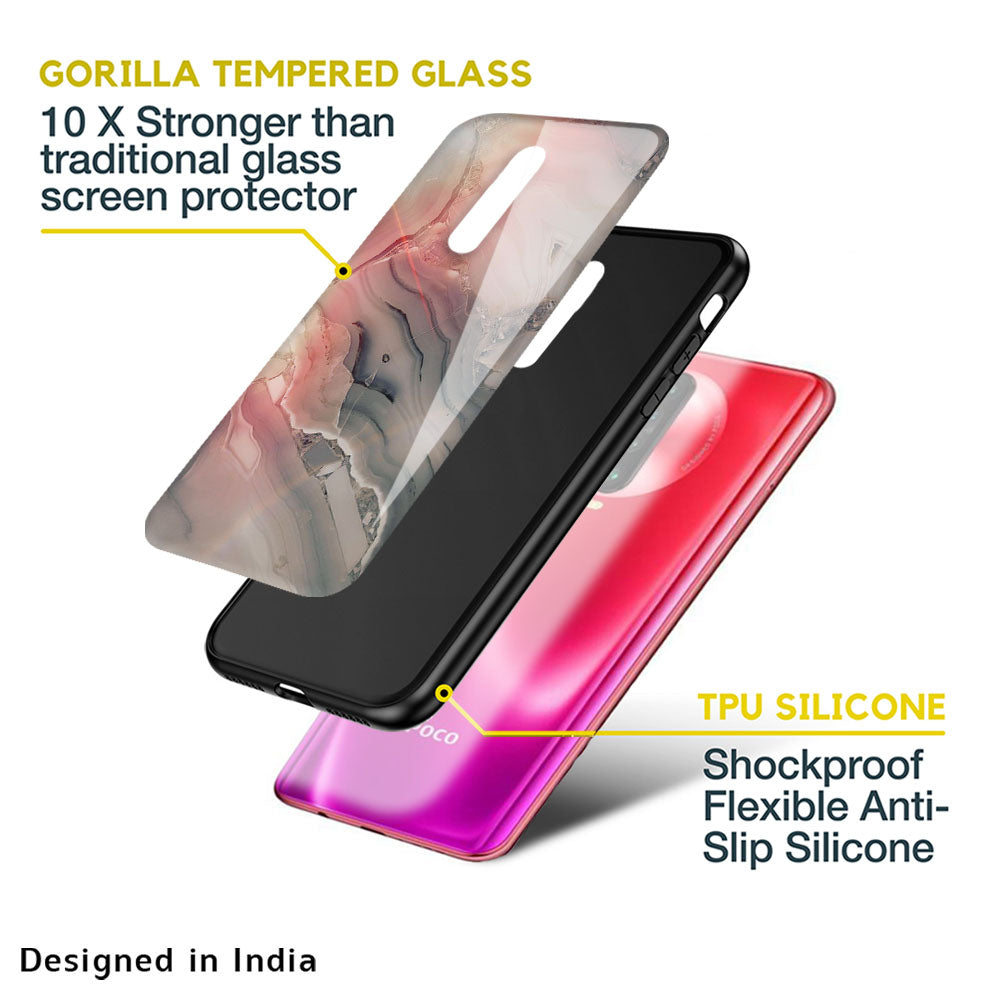 Pink And Grey Marble Glass Case For Poco M5