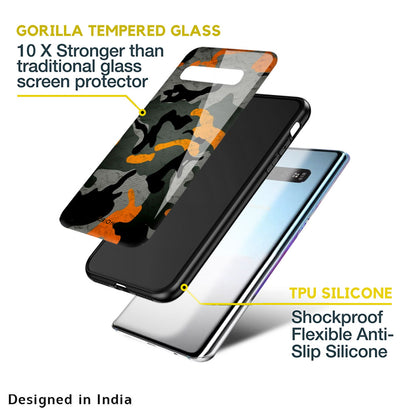 Camouflage Orange Glass Case For Samsung Galaxy M13