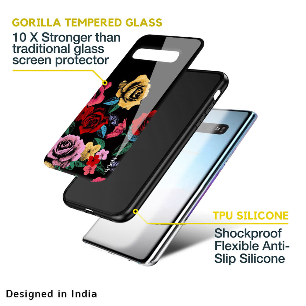 Floral Decorative Glass Case For Samsung Galaxy M13
