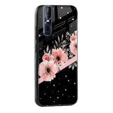 Floral Black Band Glass Case For Vivo V25