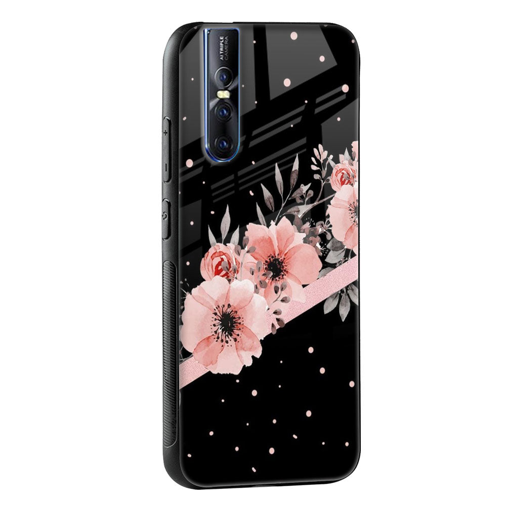 Floral Black Band Glass Case For Vivo V15 Pro
