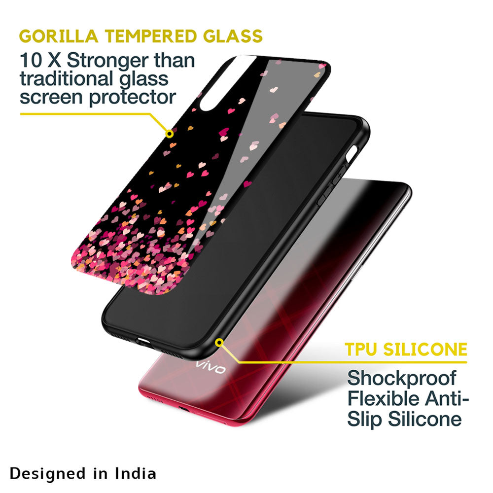 Heart Rain Fall Glass Case For Vivo Y22