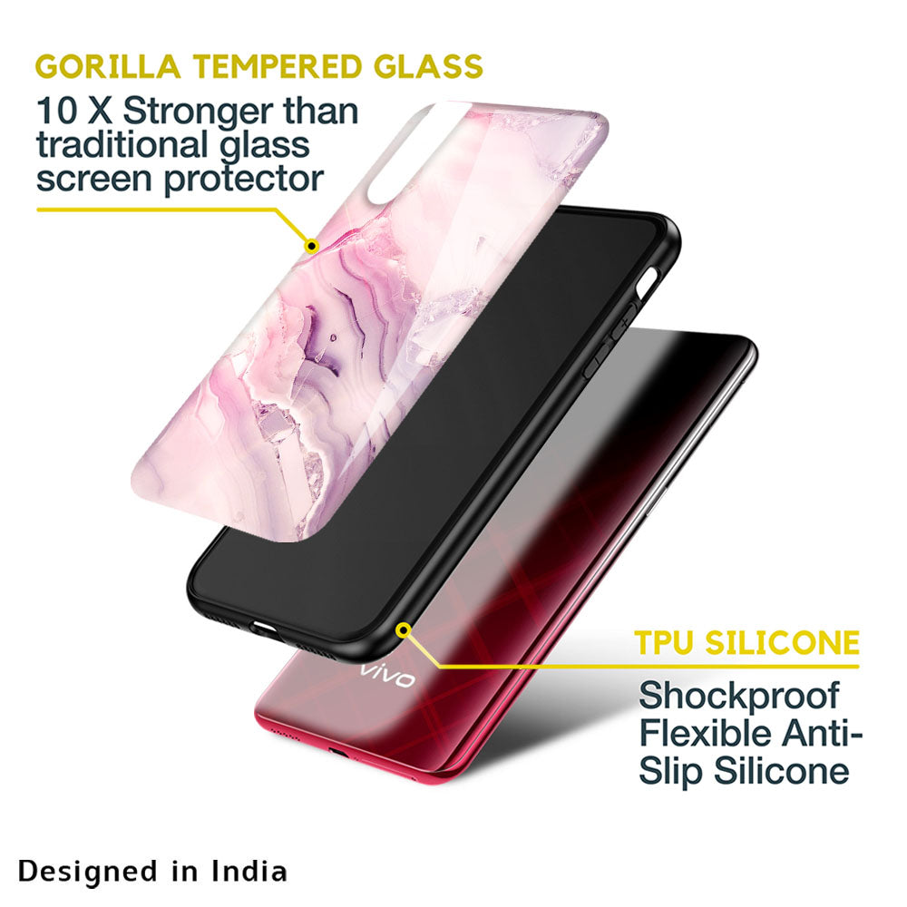 Diamond Pink Gradient Glass Case For Vivo Y16