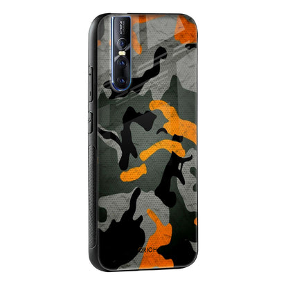 Camouflage Orange Glass Case For Vivo Y16