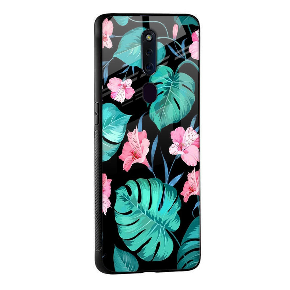 Tropical Leaves & Pink Flowers Glass case for Oppo F11 Pro