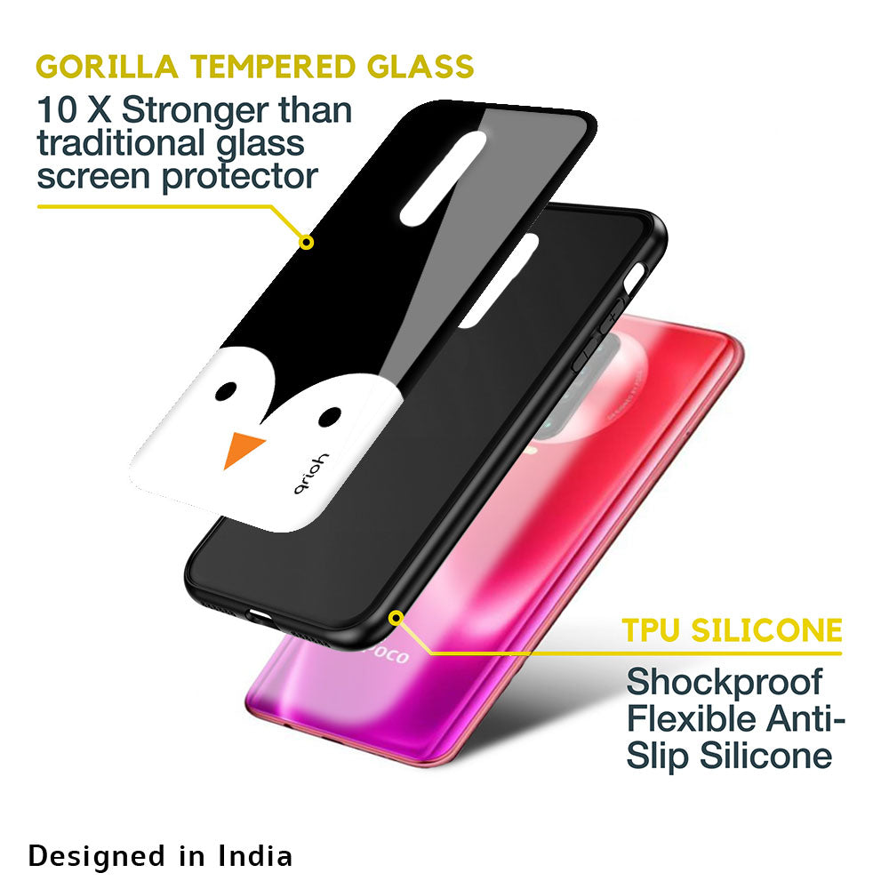 Cute Penguin Glass Case for Poco M4 5G