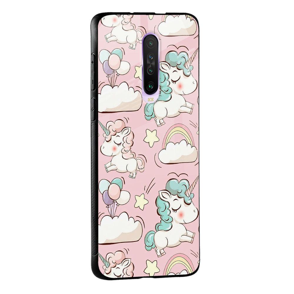 Balloon Unicorn Glass case for Poco X2